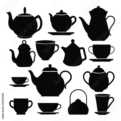 Cups and Teapots Silhouette Collection for Creative Designs