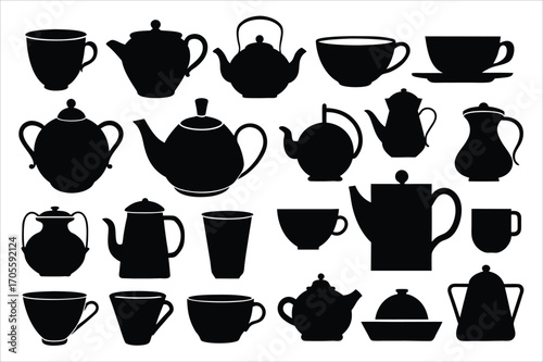 Cups and Teapots Silhouette Collection for Creative Designs