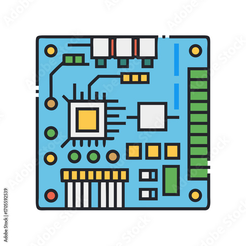 Illustration of a colorful circuit board on transparent background