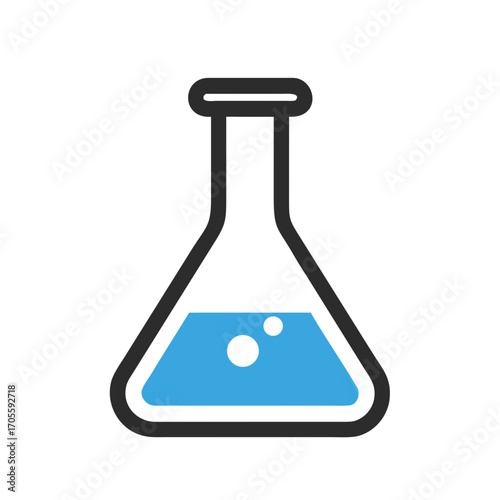 Illustration of a blue liquid in flask on transparent background