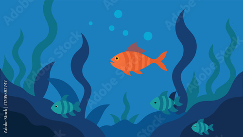 Dynamic underwater chase vector illustration of small fish escaping larger predator