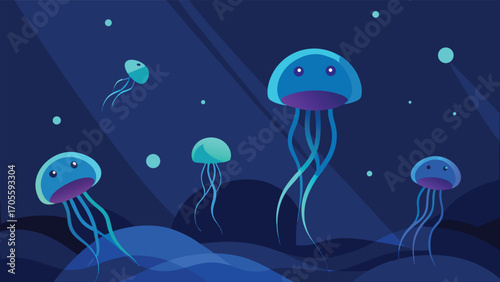 Dynamic underwater jellyfish performance luminous ocean life vector illustration