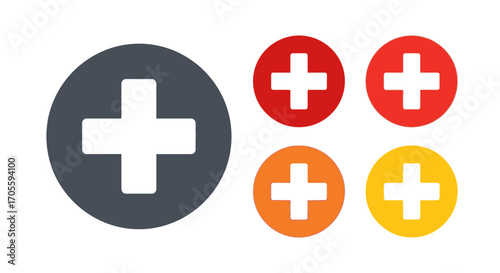 Medical Cross Icons Set of Colorful Plus Symbols for Healthcare