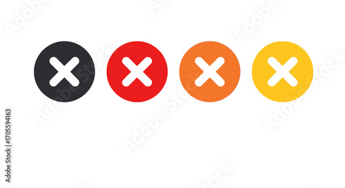 Four Cross Icons in Different Colors Black, Red, Orange, Yellow