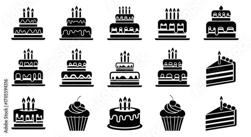 Birthday Cake Icons A Collection of Sweet Dessert Illustrations