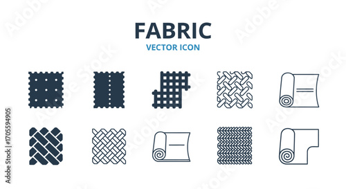Collection of fabric texture icons, showcasing different weaves and material patterns for textile design and fashion.