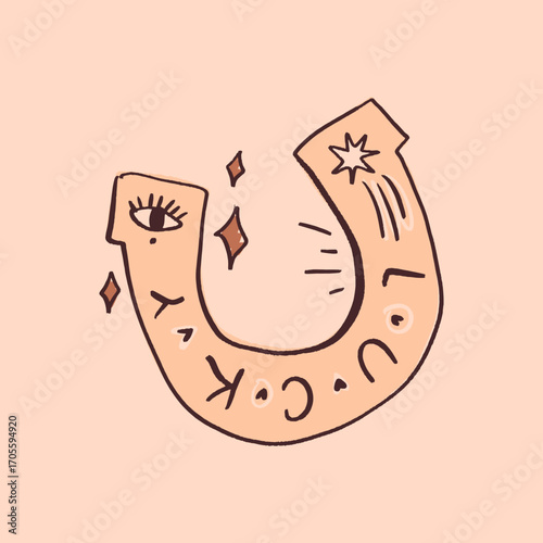 Lucky You Logo Horseshoe Lettering Sign Floral Illustration with Psychedelic Vibe Boho Vector Clip-art Ornate Illustrated Print