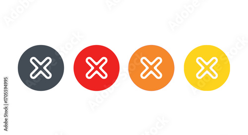 Four colored circular buttons with an X symbol, representing rejection or cancellation.