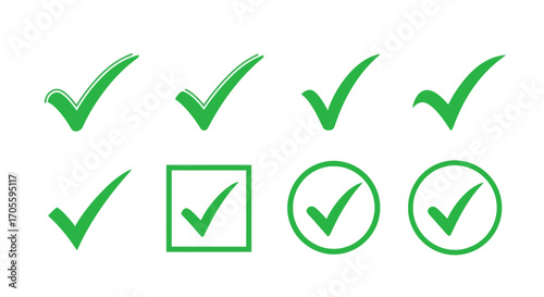 Green Checkmark Icons Collection of Tick Marks for UI Design
