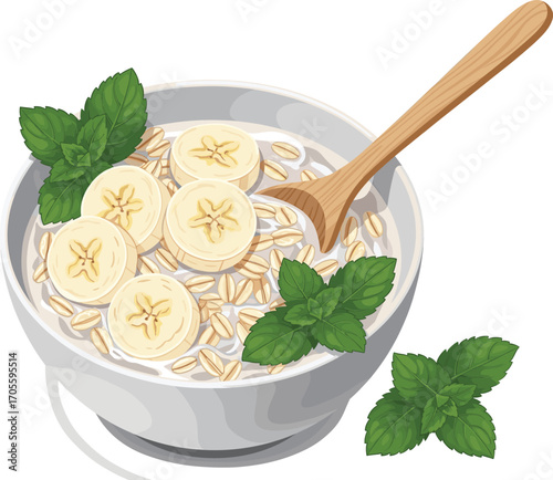 Gourmet Banana and Oats Breakfast Illustration Vector 2