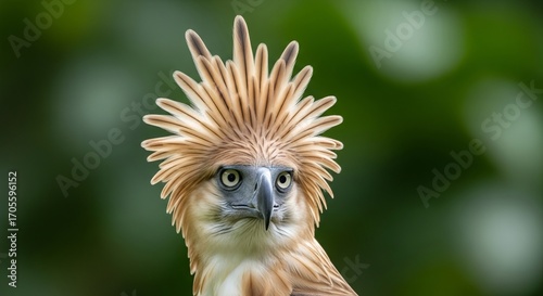 Close-up Portrait of Philippine Eagle with Distinctive Crown Feathers