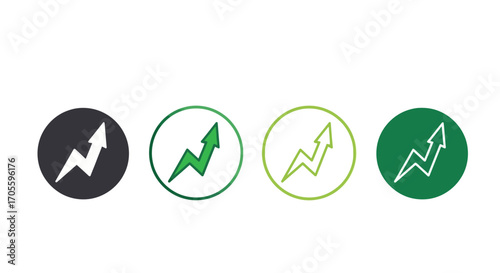 Four circular icons showing an upward trending arrow in varying colors and styles.