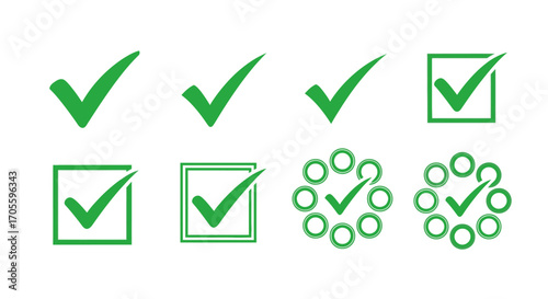Collection of green checkmark icons in various styles and designs.