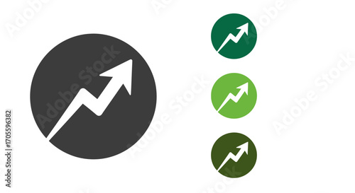 Growth chart icon in circle, various colors.