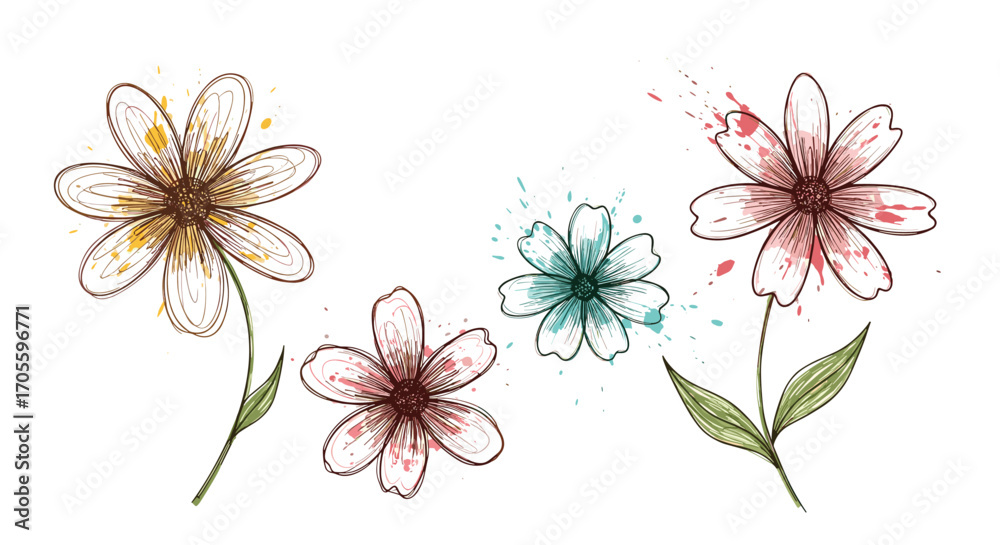 Obraz premium Watercolor floral illustration with delicate petals and splashes of color.