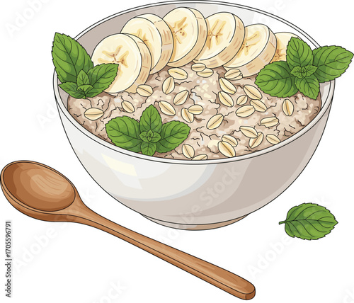 Gourmet Banana and Oats Breakfast Illustration Vector