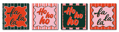 DOLCE VITA CHRISTMAS LETTERING CARDS SET WITH RETRO FESTIVE QUOTES "HO HO HO" AND "FA LA LA" - TRENDY COQUETTE AND DOLCE VITA STYLE