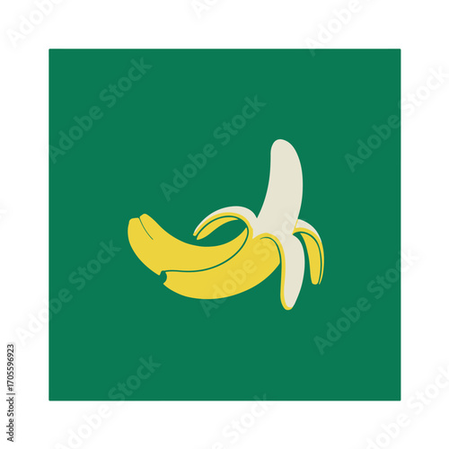 Fresh Banana with Peel on Emerald Green