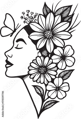Silence in Bloom — Nature’s Shadow on a Woman’s Face Minimalist Art Portrait