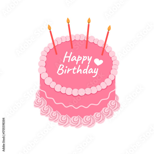 Vintage retro pink birthday cake for celebration, party, birthday cards design. Coquette aesthetic.