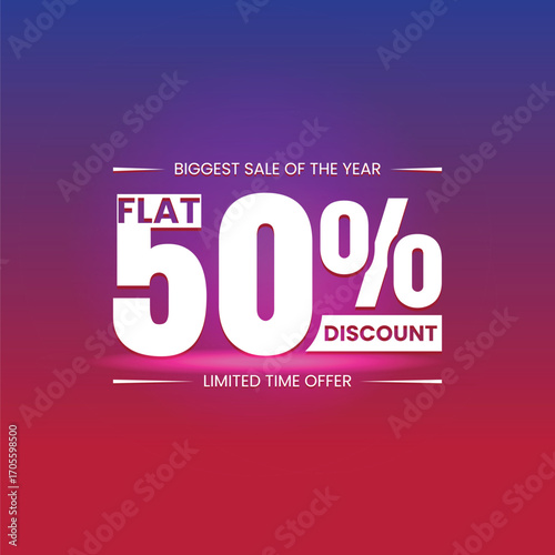 Flat 50% Discount Offer Banner Design | Vector Illustration for Sale Promotions
