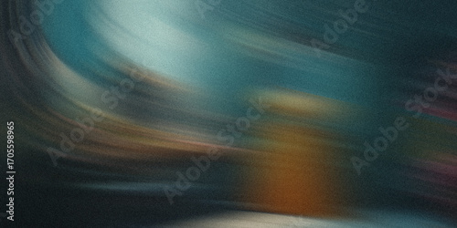 Abstract swirling patterns of deep blue, teal, and warm orange hues create a sense of dynamic movement and cosmic energy