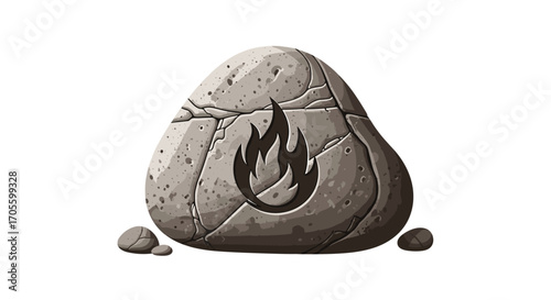 Ancient stone rune with a carved fire symbol.