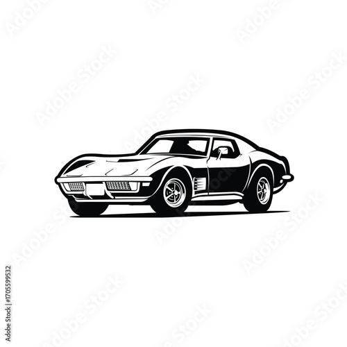 Classic sport american muscle car monochrome silhouette vector isolated illustration