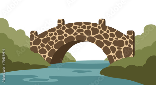 Stone Arch Bridge Over Water with Greenery.