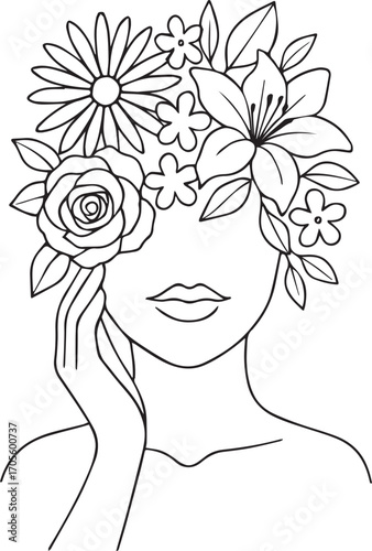 Bloom Within — Elegant Silhouette of Woman with Floral Crown and Raised Hand