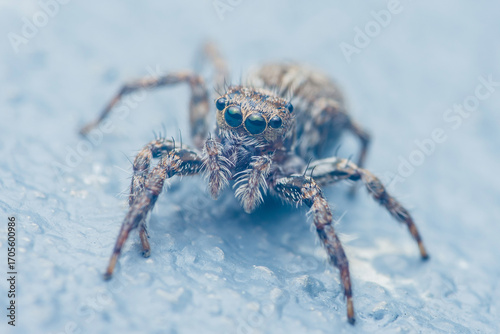 Wallpaper Mural Jumping spider standing on a textured blue surface Torontodigital.ca