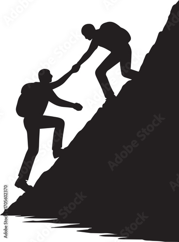 Reach and Rise Silhouette of Climbers in Support