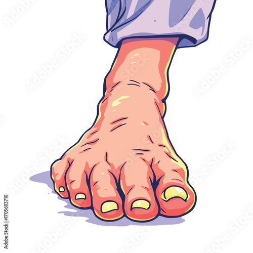 Vsai bare foot stepping forward showing toenails and wrinkles
