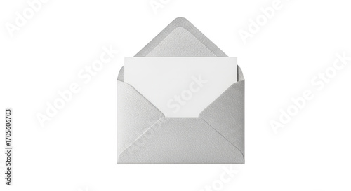 Open envelope with a blank card inside isolated on transparent background