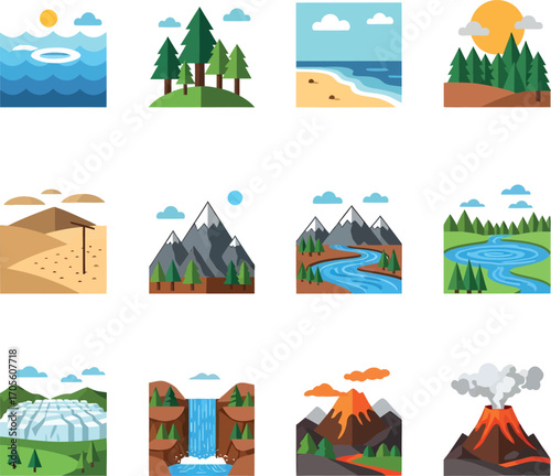 Flat Icons: Nature Landscapes Set