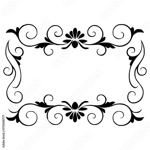 Elegant black floral flourish frame design for invitations and decorative projects
