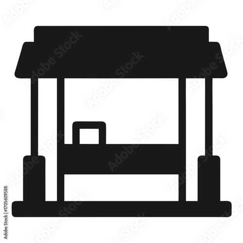 Black Silhouette Icon of a Pavilion with a Counter and a Small Rectangular Element shelter kiosk