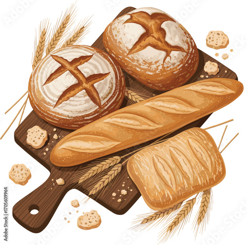Gourmet Artisan Bread with Props Vector Illustration 2