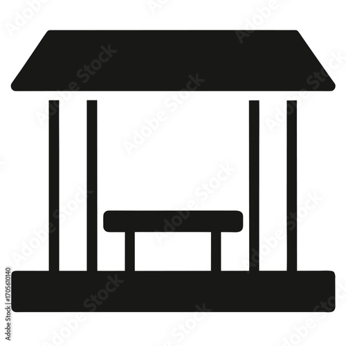 Black Silhouette Icon of a Small Open Pavilion with a Table and Two Pillars shelter kiosk
