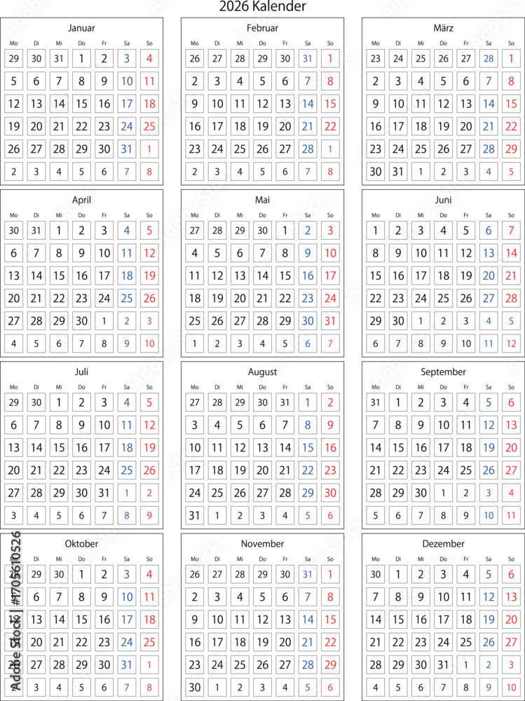 Ταπετσαρία A simple and clear 2026 German calendar showing the entire year at a glance