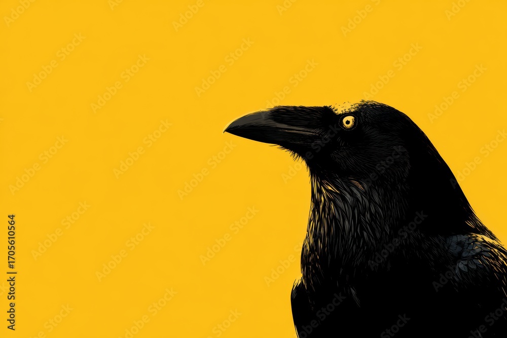 Fototapeta premium Raven against a vibrant yellow background