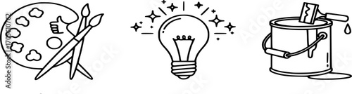 Art icons, Creativity, and paint icon set line art outline vector