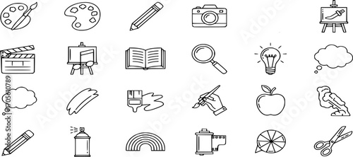 Art icons, Creativity, and paint icon set line art outline vector