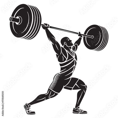 Black weightlifter Silhouette Vector, High Quality Illustration on White Background