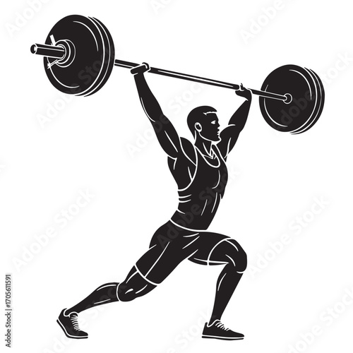 Black weightlifter Silhouette Vector, High Quality Illustration on White Background