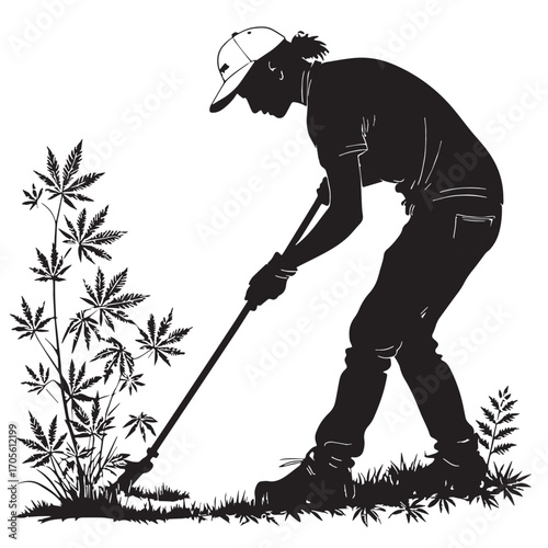 Black weed puller Silhouette Vector, High Quality Illustration on White Background