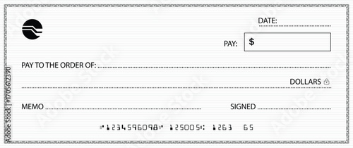 Bank check, vector blank money cheque, checkbook template with guilloche pattern and fields. Currency payment coupon, money check background