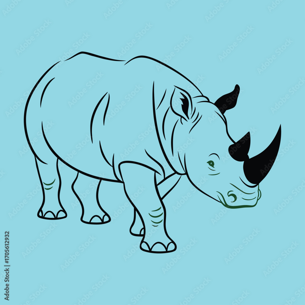 Fototapeta premium Minimalist vector rhino illustration with integrated green leaf design scalable eps icon