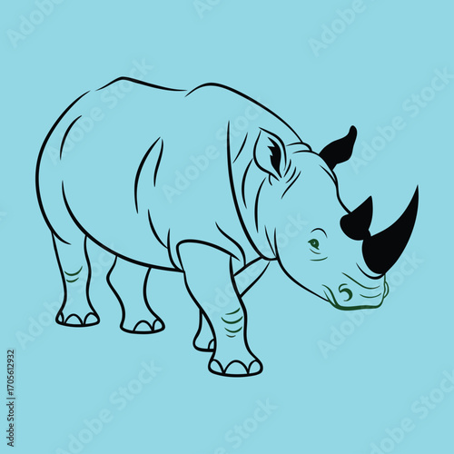 Minimalist vector rhino illustration with integrated green leaf design scalable eps icon