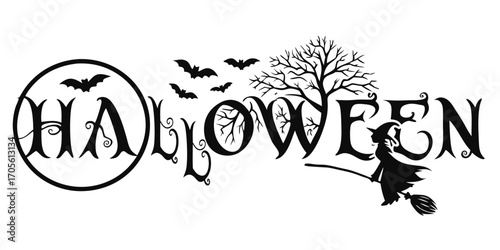 Happy Halloween vector text banner illustration. Happy Halloween design, background graphic. 
Featuring black and orange bats suitable for placing over Halloween cards, social media and poster designs